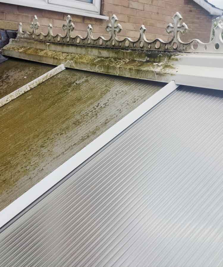 Conservatory roof one half clean, one half dirty